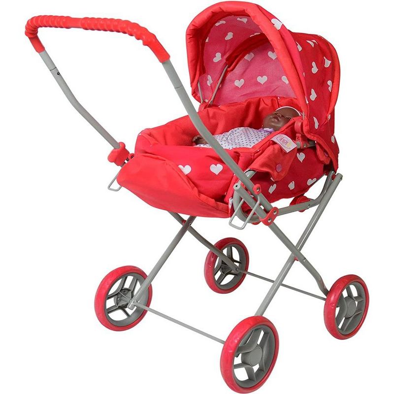The New York Doll Collection Heart Printed Doll Bassinet Stroller with Travel Carry Bag, 4 of 6