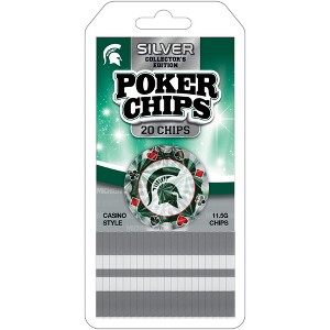 MasterPieces Casino Style 20 Piece 11.5 Gram Poker Chip Set NCAA Michigan State Spartans Silver Edition - 1 of 3