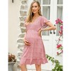 Coolmee Women Summer Midi Dress Maternity Floral Boho Wrap Short Sleeve V Neck Ruffle A-Line Flowy Sundress - 4 of 4