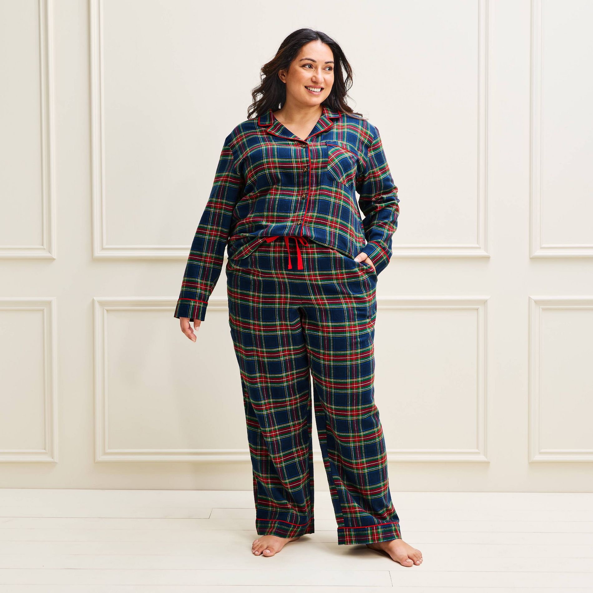Women's Holiday Plaid Flannel Matching Family Pajama Set - Wondershop™ Navy Blue 1X