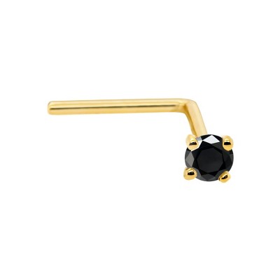 Jewelry Avalanche 22G 14K Gold L-shape Nose Stud with Black Diamond