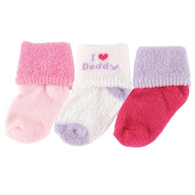 Luvable Friends Baby Girl Socks Set, Pink Dad, 0-3 Months