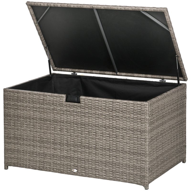 Outsunny Outdoor Deck Box, PE Rattan Wicker with Liner, Hydraulic Lift, and A Handle for Indoor, Outdoor, Patio Furniture Cushions, Pool, Toys, 4 of 7