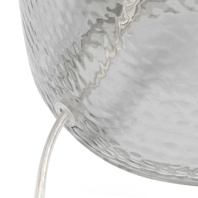 Smokey Gray Hammered Glass Nightstand Lamp with Linen Shade