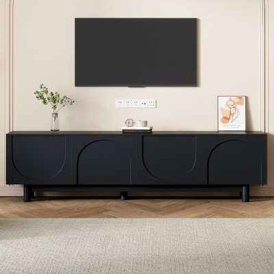 VYNXARIA Graceful TV Stand with Arch Cabinets for TVs Up to 78in,Minimalist Entertainment Center with Solid Wood Legs,Black