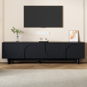 VYNXARIA Graceful TV Stand with Arch Cabinets for TVs Up to 78in,Minimalist Entertainment Center with Solid Wood Legs,Black - 1 of 4