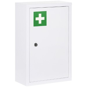 12" x 18" Lockable Medicine Cabinet, 3 Tier Steel Medical Wall Box with 2 Keys and Shelves for Bathroom - 1 of 4