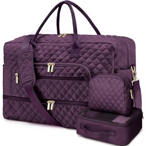 Large Travel Duffel Bag with Shoe Compartment, 3PCS Set for Women, Carry On Overnight, Gym, and Hospital Bag - 1 of 4