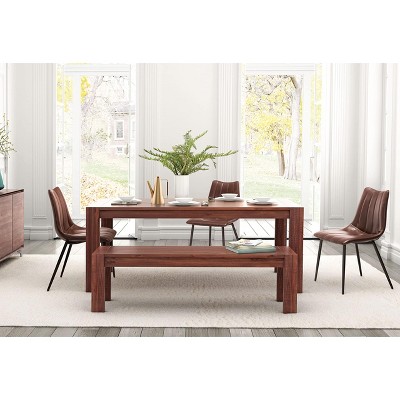 Brown Faux Leather Scoop Dining Chair Set with Metal Legs