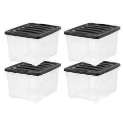 IRIS USA Plastic Storage Tote, Clear/Black, Bin Organizing Container with Durable Lid and Secure Latching Buckles, Clear & Black