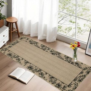 Floral Bordered Rugs for Living Room Bedroom Soft Washable Low Pile Non-Slip Modern Rug - 1 of 4