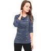 Allegra K Women's Cowl Neck Long Sleeves Buttons Decor Solid Ruched Top - 3 of 4