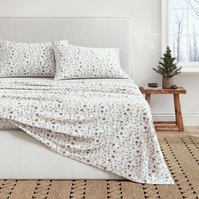 100% Cotton Winter Floral Printed Flannel Sheet Set - Great Bay Home