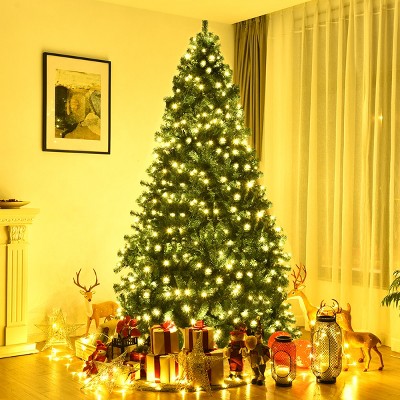8ft Green Pre-lit PVC Artificial Christmas Tree with Metal Stand