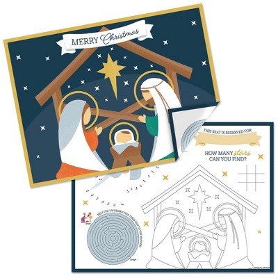 Big Dot of Happiness Holy Nativity - Paper Manger Scene Religious Christmas Coloring Sheets - Activity Placemats - Set of 16