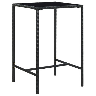 vidaXL Patio Bar Table Black 27.6 inches x27.6 inches x43.3 inches  Poly Rattan and Glass