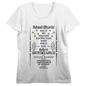 Fantastic Beasts Vote Gellert Grindelwald Crew Neck Short Sleeve Men's White T-shirt - 1 of 2