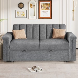61.4" Pull-Out Sleeper Sofa Bed, Upholstered Convertible Loveseats Sofa with Adjsutable Back - ModernLuxe - 1 of 4