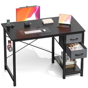 CAVINAS Wooden Computer Desk, Storage Office Desk & Gaming Desk with 2 Movable Cloth Drawers, Shelf & Side Hook, Writing Small Desk for Home Office - 1 of 3