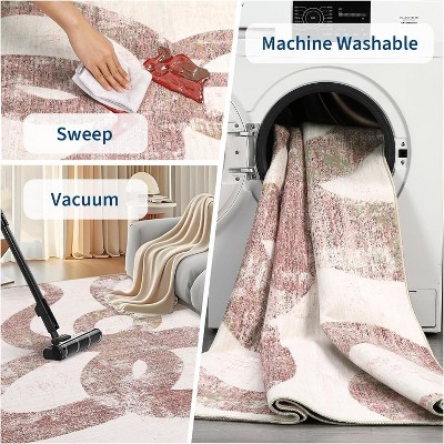 Coucheta Washable Runner Rug - Non-Slip Kitchen Rug, Low Pile Ultra Thin Hallway Carpet, Machine Washable Snake Print(5*7ft,Pink)