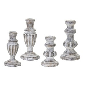HomeRoots Set of Four White Washed Resin Tabletop Candle Sticks - 1 of 4