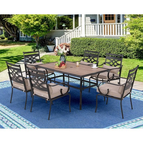 7pc Outdoor Dining Set With Faux Wood Table & Umbrella Hole - Captiva