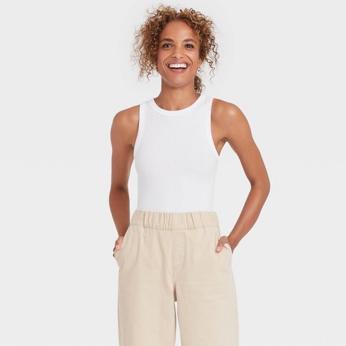 Women's Ribbed Tank Bodysuit - A New Day™ White M : Target