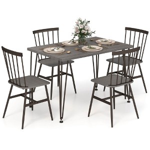Tangkula 5PCS Dining Table Set for 4 Rectangular Kitchen Table & 4 Chairs w/ Metal Frame Grey Oak - 1 of 4