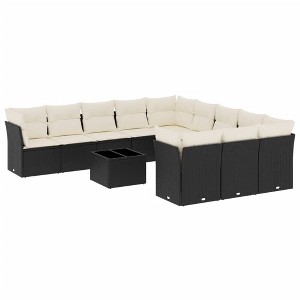 vidaXL 12 Piece Patio Sofa Set with Cushions Black and Cream Poly Rattan - With Table - 1 of 4