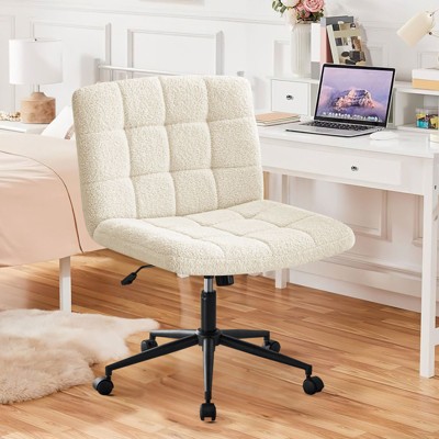 NicBex 25"Wide Cross Legged Chair Teddy Home Office Chair with Wheels&Adjustable Height,360° Swivel Chair for Home,Office,Vanity,Makeup&Study