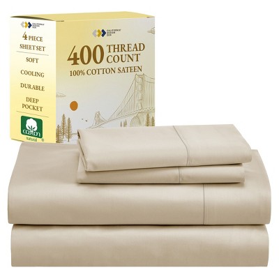 Cotton Sheets Set - Softest 400 Thread Count Bed Sheets, 100% Cotton Sateen, Cooling, Deep Pocket by California Design Den