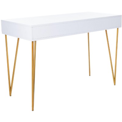 Elegant Transitional White and Gold Home Office Desk with 2 Drawers