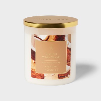 10oz Glass Jar Candle with Lid Coconut White Woods - Threshold™