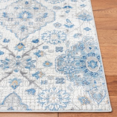Ivory and Blue Synthetic Flat Woven Runner Rug, 2'2" x 8'