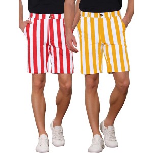 Lars Amadeus Men's Summer Regular Fit Flat Front Chino Striped Dress Shorts 2 Packs - 1 of 4