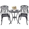 Outdoor Patio Dining Set, 3 Pcs Bistro Table Set Cast, Dining Set for 2 People, Aluminum Patio Furniture with Umbrella Hole-Coolbibila - 3 of 4