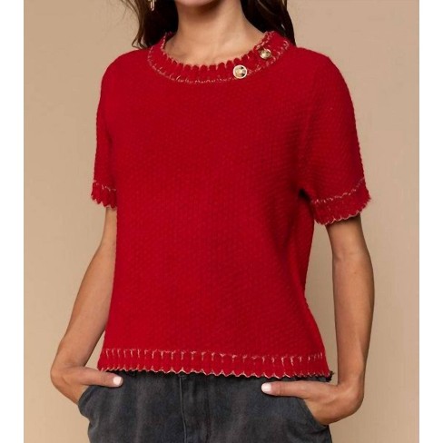 Women's Round Neck With Gold Button Detail Sweater - POL - image 1 of 2