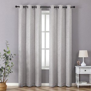 Set of 2 Leeds Floral Leaves Embossed Light Filtering Grommet Top Window Curtain Panels - Kate Aurora - 1 of 4