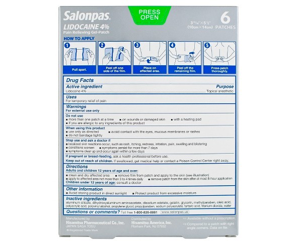 Salonpas Lidocaine Pain Relieving Gel Patch 6 ct