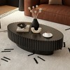 KIGFTSOD Oval Coffee Table Handcrafted Relief Sturdy Pedestal Wooden Olive-Shaped Tea Table for Living Room - 3 of 4