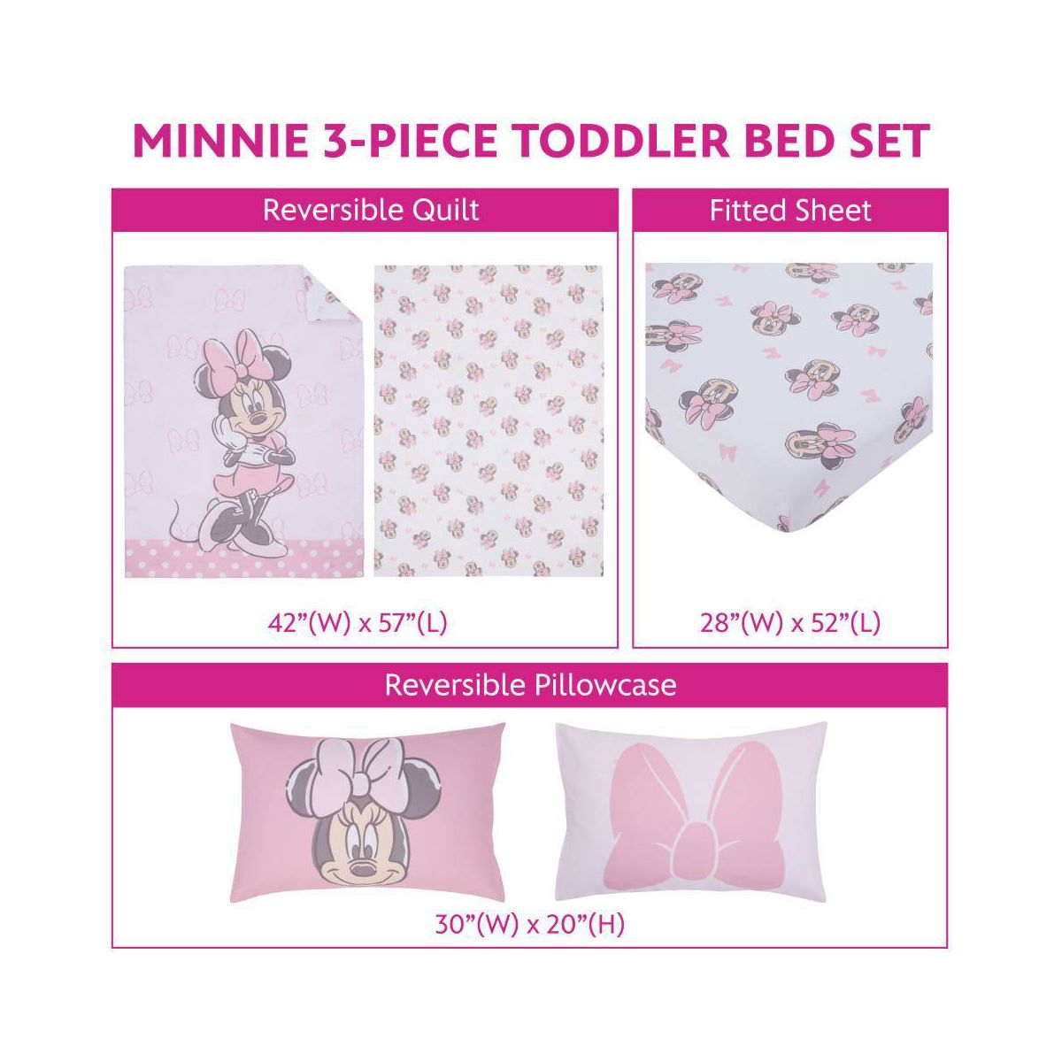 Minnie Mouse 4pc Disney Dancing Bows Toddler Comforter Bedding Set - thumbnail 8