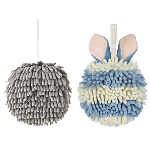 REGALWOVEN 2 Pcs Comfortable Soft Absorbent Chenille Ball Fuzzy Hand Towels - 1 of 4