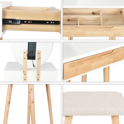 Elecwish Wood Small Vanity Table with Mirror and Chair