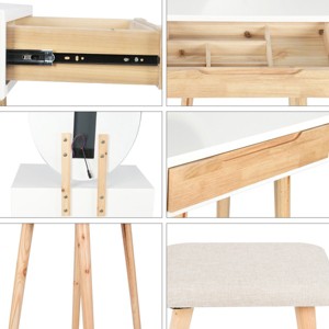 Elecwish Wood Small Vanity Table with Mirror and Chair - 1 of 4