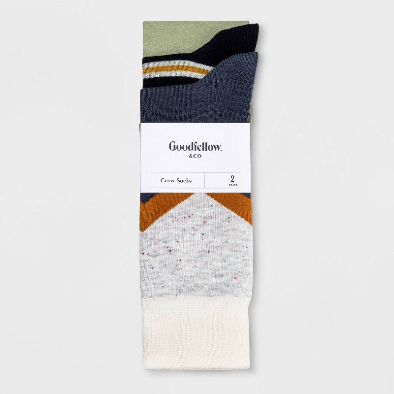 Men&#39;s Striped Novelty Socks 2pk - Goodfellow &#38; Co&#8482; Cream Marl/Yellow/Navy 7-12, 2 of 3