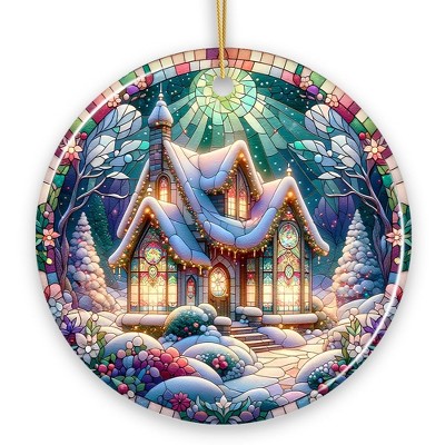 Whimsical Cottage Stained Glass Style Ceramic Ornament, Christmas Gift and Decor| OrnamentallyYou