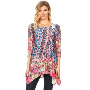 Women's Paisley and Animal Print Scoop Neck Marlene Tunic - White Mark - 1 of 3