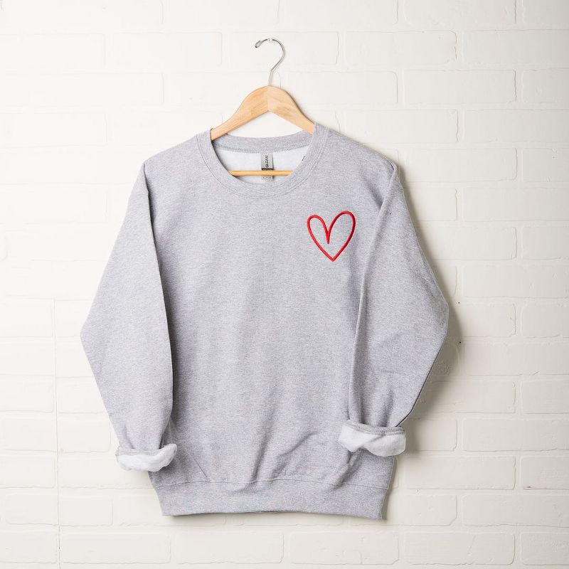 Simply Sage Market Women's Graphic Sweatshirt Embroidered Hand Drawn Heart, 1 of 3