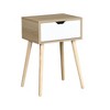Gulches Side Table with 1 Drawer and Rubber Wood Legs,Mid-Century Modern Storage Cabinet for Bedroom Living Room,White with solid wood color - 2 of 4