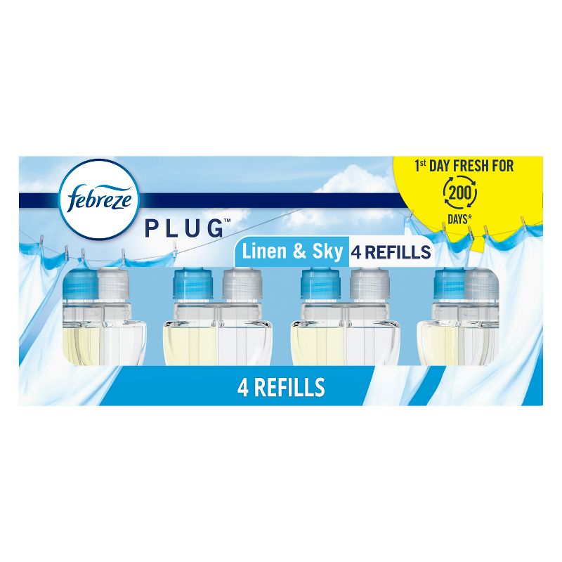 Febreze Plug Quadruple Air Freshener Refills Linen &#38; Sky - 3.48 fl oz/4pk, 1 of 18